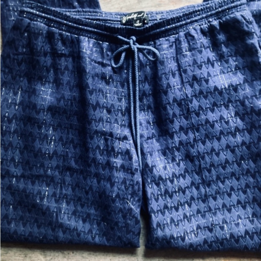 Elizabeth & James Rayon/SILK Blend Navy & Gold Metallic Cropped Pants S - Picture 5 of 15
